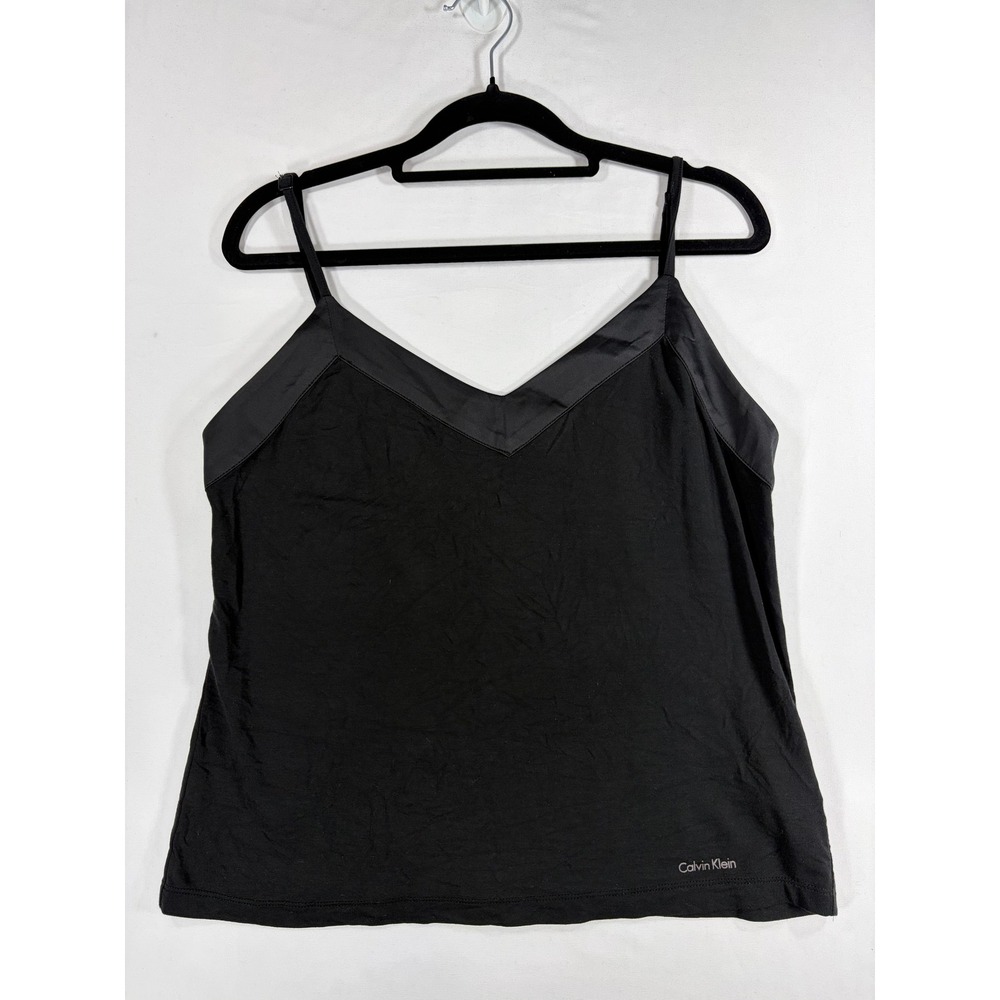 Calvin Klein Camisole Women Small Black Excellent Satin Trim V-Neck Sleepwear